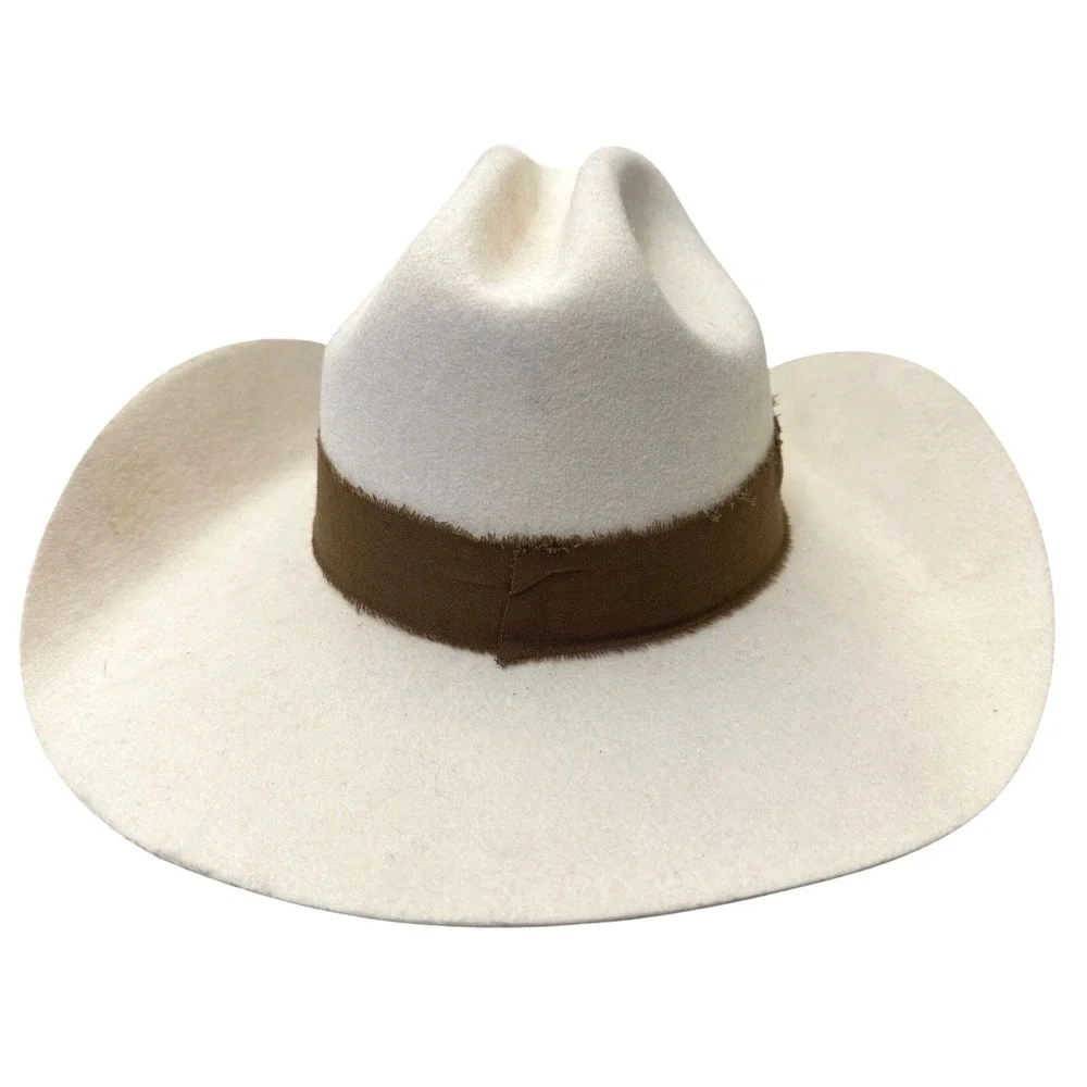 Hat Bar Custom White Felt Cowboy Hat Brown Ribbon Band 55cm MJ's